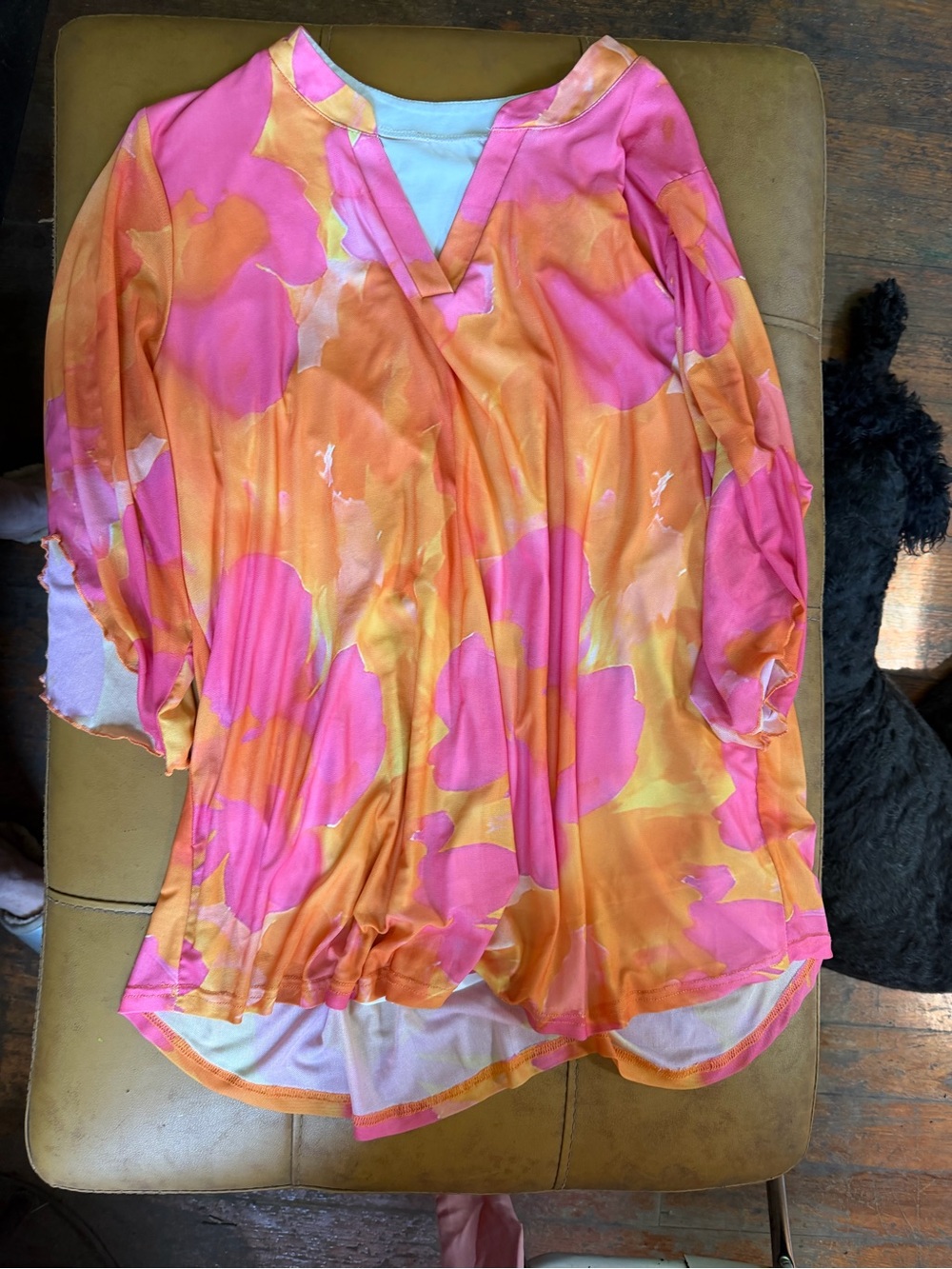 Vibrant Pink & Orange Floral V-Neck Women's Top